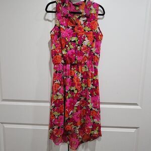 MSK Womens - 12 -Sleeveless Red Pink Floral Smocked Waist Dress